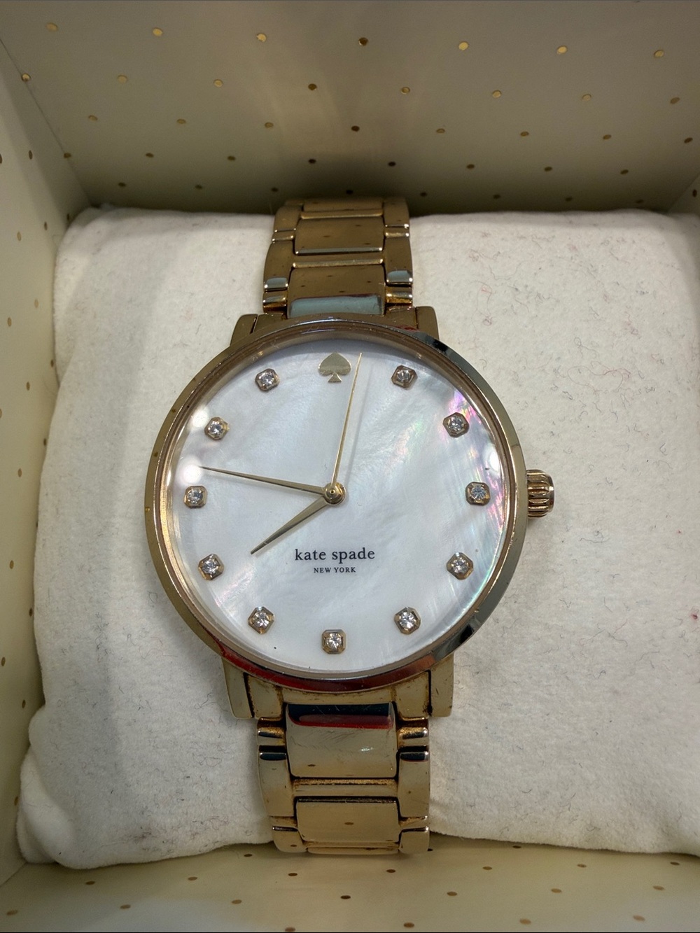 kate spade Gold Tone Watch with Mother of Pearl Dial and Crystal Markers